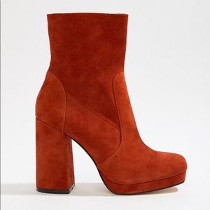 Red/Burnt Orange Suede Block Heel Boots